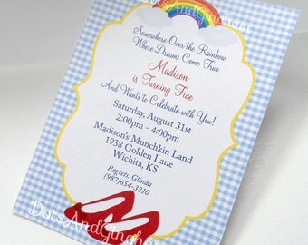 Wizard of Oz Invitation-Wizard of Oz Invite-Over the Rainbow-Wizard of Oz-Dorothy Ruby Red Slipper Wizard Oz Invite-Over the Rainbow Invite