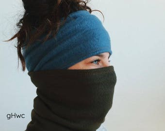 Olive Fleece Mask | Headband, Dreadband, Hair Tube, Dread Sock, Loc Wrap, Wide Band | Long, Dreadlock, Updo, Warm | Eco Friendly Headband