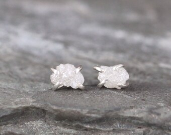 Uncut Diamond Earrings - 1 Carat - Sterling Silver Stud Earring - April Birthstone - Rough Raw Diamond Gemstone Earring - Made in Canada