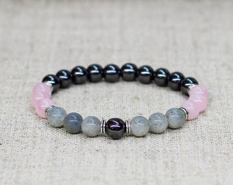 Labradorite bracelet Rose quartz jewelry Gemstone bracelet Reiki healing bracelet Birthday gift for boyfriend gift for girlfriend gift mom