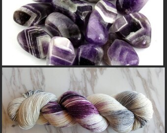 Hand Dyed Yarn, Muscovite, Single Ply Merino and Stellina, Sparkle, Perfect for Shawls and Lightweight Accessories - Rutilated Amethyst