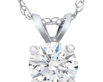 Solitaire Lab Grown Diamond Pendant 14K White Gold 1/2 Carat Round Brilliant Cut Excellent Cut Ideal Carbon Diamond 14k White Gold Round Cut