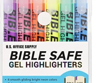 Bible Safe Gel bible highlighter 6 Bright Neon Colors Won't Bleed Fade or Smear Study Guide pastel highlighters Bible Journaling Pen