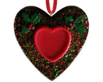 Heart frame on a Heart Christmas ornament ~ Hand Crafted Christmas Ornaments