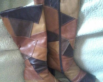 1970's Now Or Never Faux Leather Patchwork Boots Size 7 1/2 M