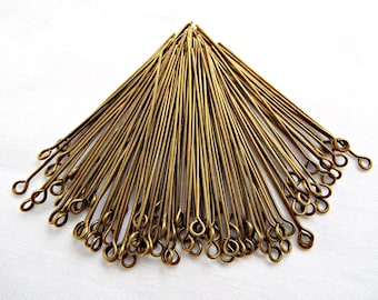 200 Bronze Eye Pins, 100 2 Inch Eye Pins, Antique Bronze, Beading Supply, 50mm Bronze Pin, Jewelry Findings, Iron Metal Pins, UK Seller