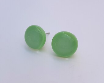 Mint Green Fused Glass Stud Earrings
