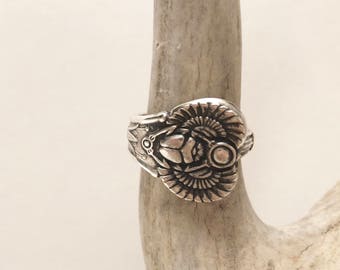 Antique egyptian silver plate scarab beetle spoon ring