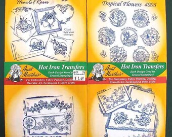 4 Aunt Martha’s Hot Iron Transfers All Floral Designs Most are New, Sealed