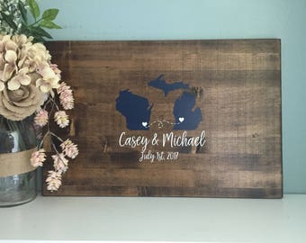 Wedding Guest Book Alternative, Two State Guestbook Heart Guestbook, Painted Rustic Wedding Decor Wedding Guest Book Wedding Gift