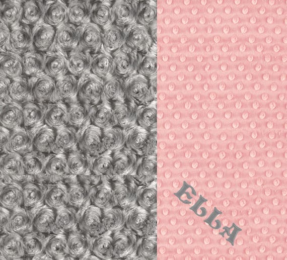 Gray Pink Baby Blanket Baby Girl, Minky Personalized Baby Blanket, Baby Gift, shower Baby Gift, Name Baby Blanket Receiving Blanket Handmade