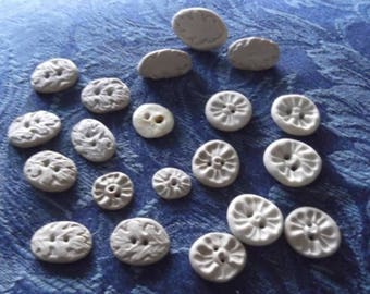 20 Hand Made Poly CLay Buttons, Leaf & Textured Imprint Design
