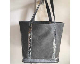 Large canvas tote bag gray