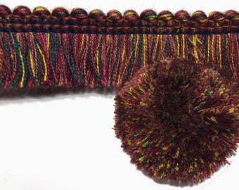 Red Earthy Multi Colored Brush Trim - Rutty Red Brush Trim - Pillow Trim - Thick Brush Trim - Mustash Trim - 1 yard