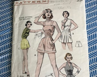 1940s Vintage Sunsuit Play Suit Overalls Butterwick 6568 Sewing Pattern
