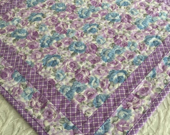 Shabby Chic Lavender Table Topper Quilt, Lavender, White, Spring Table Topper Quilt, Handmade Table Runner Quilt