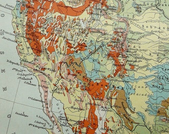 1894 antique geological map of north america geology united states canada mexico 124 years old chart