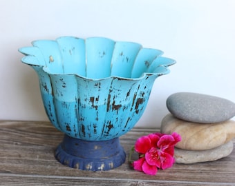 Vintage beach Bowl , Hand Painted Ombre, Coastal Cottage Mermaid Style