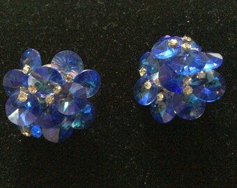 Lovely Blue Prism Disk Clip On Earrings 1940s
