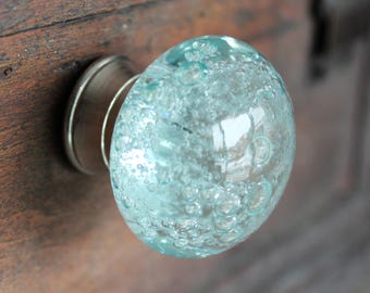 Boutons de tiroir en verre avec des bulles en verre bleu clair - boutons avec des bulles de verre - Cabinet boutons (CK16)