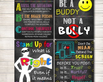 Anti Bully Poster Pack, Classroom Decor, Counselor Office Decor, Educational Classroom Decor, No Bullying Prevention Signs School Office Art