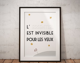 Little Prince Quote Print, PRINTABLE ART, Petit Prince, French Quote, L'essentiel est invisible pour les yeux, Wall Decor, Inspirational Art
