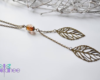° Necklace leaves ° Golden glass bead