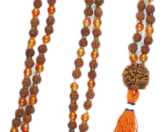 Meditation Mala Beads 108+1 Rudraksha Carnelian Kundalini Yoga Malabeads