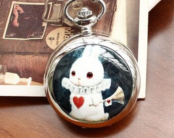 1pcs 45mmx45mm silver color rabbit pocket watch charms pendant PW183