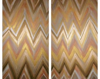 Custom ikat chevron PAIR 24x48 Painting by Jennifer Moreman