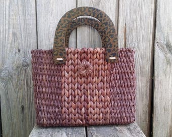 Straw bag, Straw tote, Vintage brown bag, Wicker bag, Women bag, Woven straw bag, Gift for her.