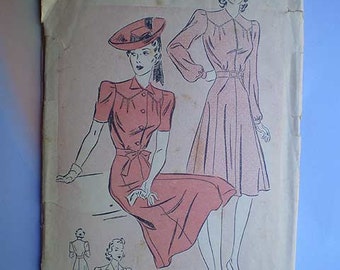 Vintage 40s Puff Sleeve Dress Pattern 30 25 33