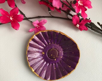 Plum Purple and Gold Ring Dish, Purple Ring Holder, Gold Splatter Ring Dish, Purple Trinket Dish, Catchall Dish, Modern Ring Dish, Under20