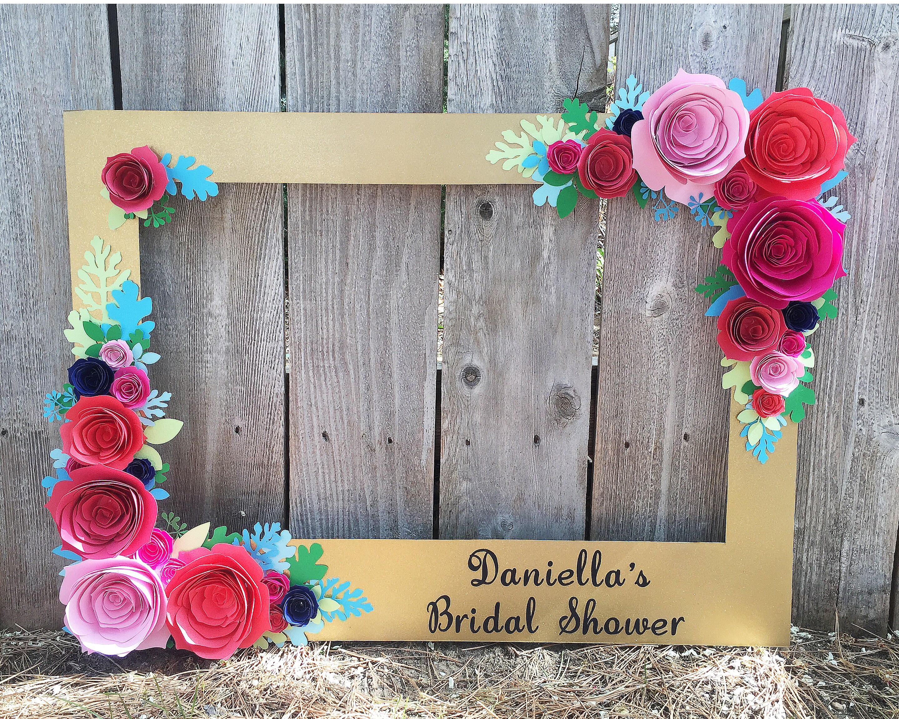 Gold Floral Frame booth prop with 3D flowers perfect