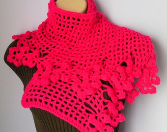 Crochet Shawl, Scarf , Neckwarmer women crimson scarf, шарф, sjaal, bufanda, cachecol, sciarpa, Schal, foulard, echarpe