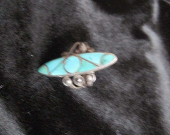 Turquoise and silver knuckle ring; adjustable band