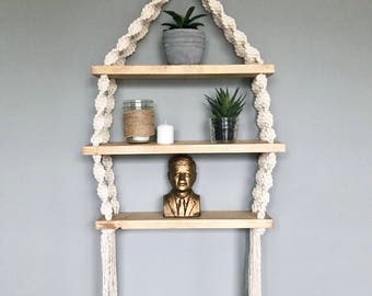 Triple Macrame Hanging Shelf // Boho Decor // Modern Macrame // Nautical Decor // Beach House Decor
