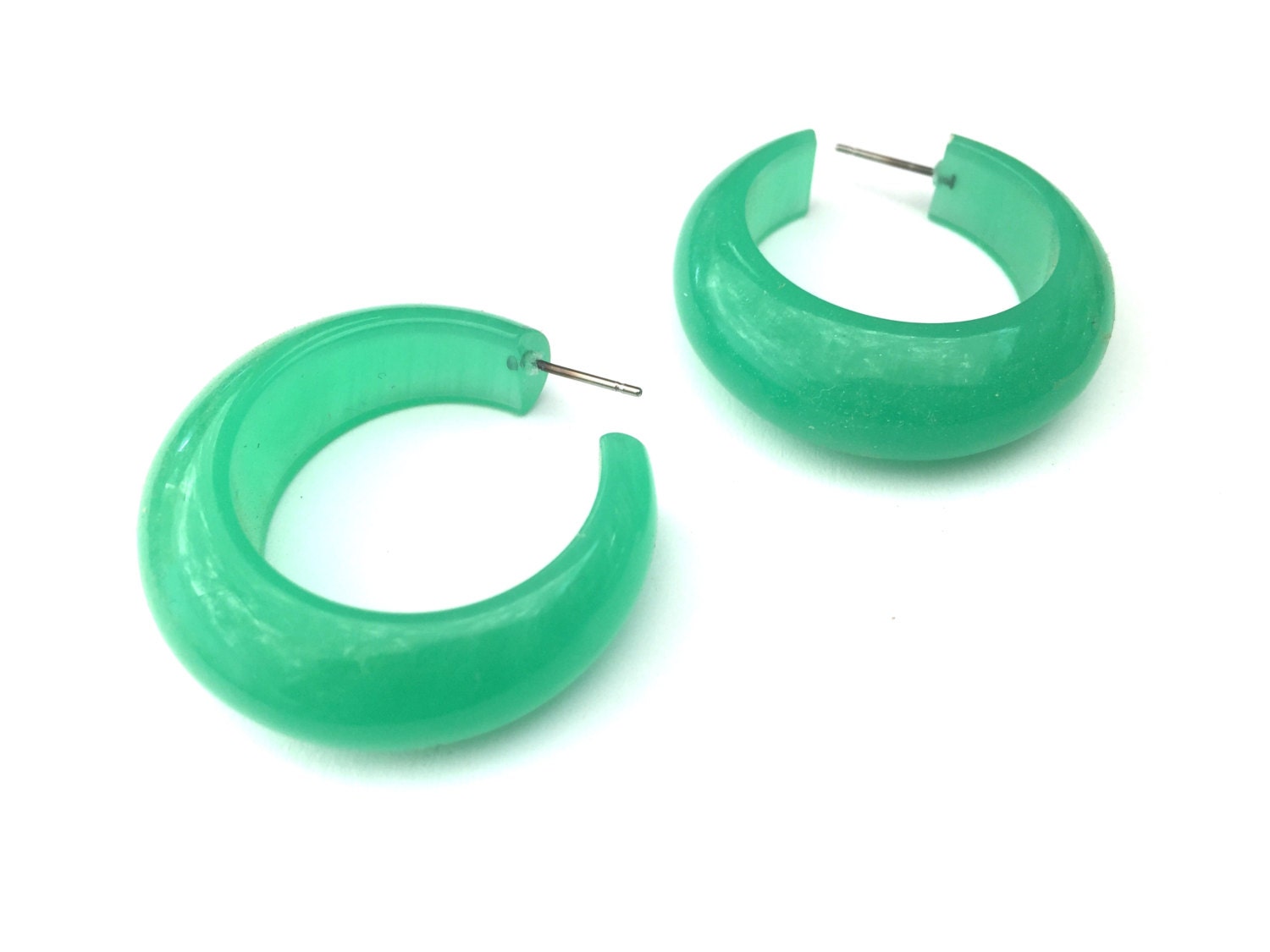 Big Green Hoop Earrings Vibrant Light Emerald Green Hoops