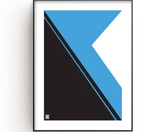 Modern Wall Art Print, blue, black, white, contemporary art, geometric art, Minimalist art, Printable art
