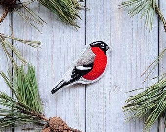 hand embroidered red bullfinch handmade jewelry from threads