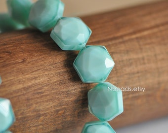 24 beads Faceted Hexagon Crystal Glass Beads 14x11mm, Candy Color Light Aqua (TS78-1)