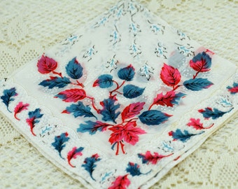 White Pink Blue Winter Fall Hankie #S-13