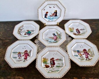 Set of Seven Adorable Children's Nursery Rhyme Plates