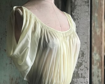 Gorgeous Vintage Vanity Fair Nightgown Slip Yellow Nylon Tricot Drape Sleeves C105