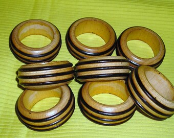 Dinner For Eight....Wood Napkin Rings...Two-Tone Wood ...HG 1
