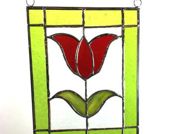 Handcrafted Stained Glass Suncatcher Red Tulip Sun Catcher