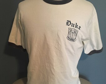 Vintage Duke University Blue Devils 1980s Ringer t shirt / Basketball / Final Four / Coach K / North Carolina / 80s clothing Large