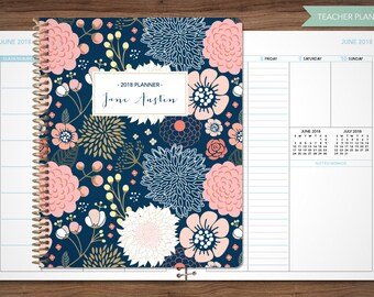 2018 2019 teacher planner 2018-2019 planner teacher lesson plan TEACHER PLANNER - TABS weekly calendar agenda / navy pink gold floral