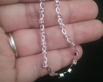 Anklet, Rhinestone Anklet, Hot Pink Rhinestone Anklet, Fashion Jewelry, Silver Anklet
