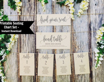Wedding Seating Chart Template, Wedding Seating Chart Printable, Wedding Seating Cards, Instant Download, Find Your Seat Sign, Set 1-30